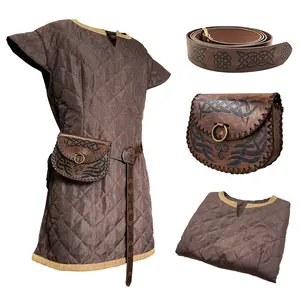 HiiFeuer Medieval Costume Tunic, With Vintage Belt and Bag, Mercenary Knight Body Cloth Armor, Renaissance LARP Cosplay Set