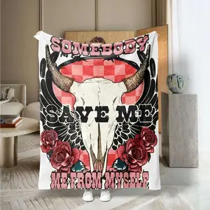 Soft Skull Rose Print Blanket, Comfortable Leisure Throw, Multi-Use for Bedroom Living Room Office Outdoor, Gift