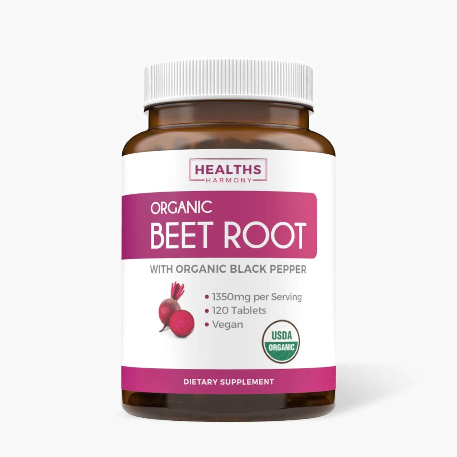 USDA Organic Beet Root Tablet 1350mg Beets Per Serving with Black Pepper for Extra Absorption - Super Antioxidant and Nitrate Supplement for Athletic Performance and Stamina Healthcare Dietary