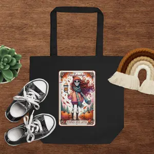 Fall Themed Canvas Tote Bag - 100% Organic Cotton Eco-Friendly Durable Spacious Fall-Seasonal Design for Groceries & Everyday Use