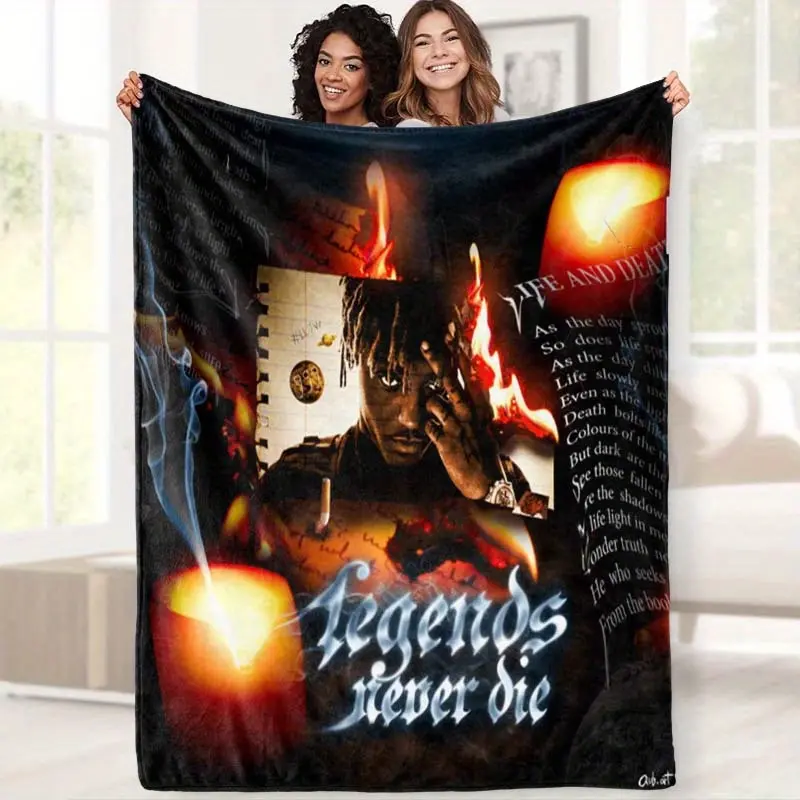 "Legends Never Die" Graphic Flannel Blanket - Soft, Warm Polyester Knit with Vibrant Print Design, Ideal for Home, Office, Car, and Camping - All-Season Multi-Purpose Nap Blanket & Small Throw, Festive Gift Idea, Festive Gift Item | Vibrant Print Design |