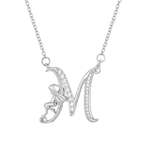 2026 New Silver Plated Angel Initial Letter Pendant Necklace for Women, A-Z Alphabet Clavicle Choker, Copper Base Micro Pave Zircon Adjustable Chain Jewelry Gift