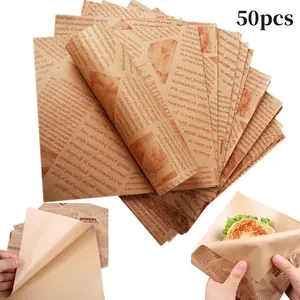 Food Packaging Paper 50pcs 7x7in, Thickened Oil Proof Baking Tray Liner, Ideal for French Fries Burger Bread, Kitchen Restaurant Use