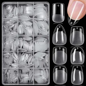 Clear Fake Nail Tips with Storage Box, 420pcs/box Short Almond Square Gel, Full Cover Soft Gel Nail Tips for Women and Girls, Nail Extensions