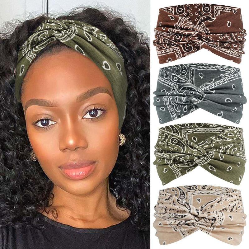 Boho Bandana Headband For Women 4pcs Wide Knotted Turban Head Wraps Cute Scarf Hairband Paisley Fashion Hair Wrap Bands Workout Accessories 4 Pack Boho Bandana Headband For Women 4pcs Wide Knotted Turban Head Wraps Cute Scarf Hairband Paisley Fashion Hair Wrap Bands Workout Accessories 4 Pack