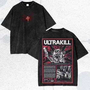 Vintage Shooter Game Washed Shirt, Edgy Dark Streetwear for Gamers S8I