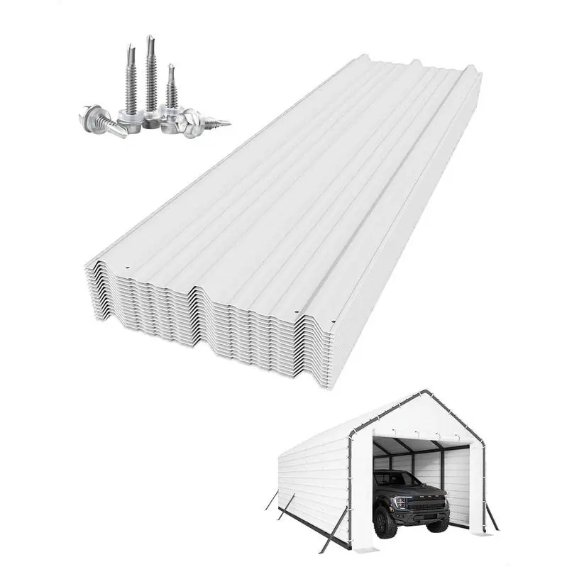 16 Pcs 64.17 in x 19.68 in Roofing Panels for Metal Carport 13x26 ft/13x21 ft/13x16 ft, (Only Panels )Heavy Duty Metal Carport Kits, 27 Ga. Galvanized Steel Ribbed Panels,White