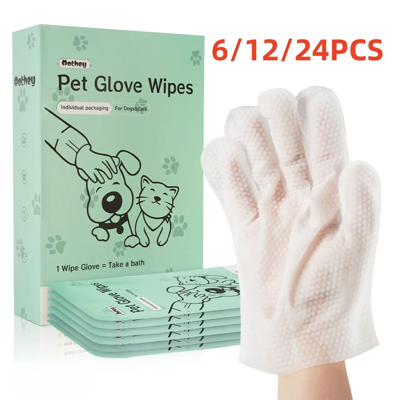 【DealsForYouDays】MISOFOG Disposable Pet Glove Wipes, 6-12-24 Pcs Hypoallergenic No-Rinse Grooming Wipes for Dogs, Outdoor Paws Care, Mess-Free Cleaning, Mess-Free Grooming Wipes