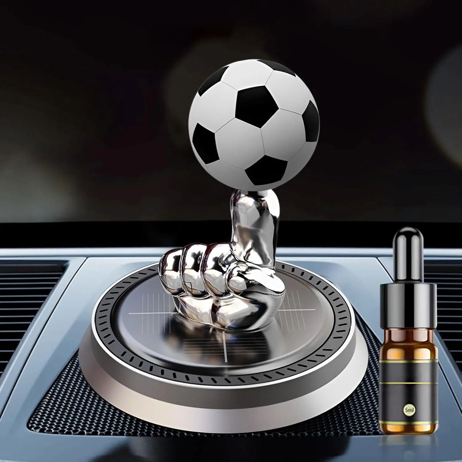 Black Friday Solar Powered Rotating Soccer Ball Car Air Freshener - Aromatic Diffuser, Vehicle Decoration Essential Oil Diffuser - Gift for Football Fanatics and Drivers Portable Waterless Car Diffuser Air Freshener Car Aromatherapy summerwins