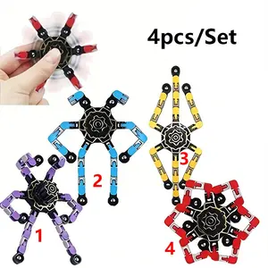 Robot Deformation Fidget Spinner 4Pcs, DIY Chain Transformable Finger Gyro Toys, Stress Relief Sensory Fidget for Boys Girls, Birthday Christmas Halloween Gift