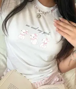 Bunny Rabbit Coquette Crop Top, Dollete T-shirt, Trendy Coquette Top, Cute Easter Gift For Her Woman T shirt Gift For Daughter