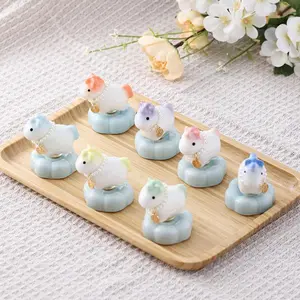 Colorful Glazed Ceramic Horse Spinning Ornament, Rotating Mini Pony Figurine with Pearl Chain & Fu Charm, Cute Horse Desk Decor for Home & Office, Good Luck Animal Statue Gift #FFM
