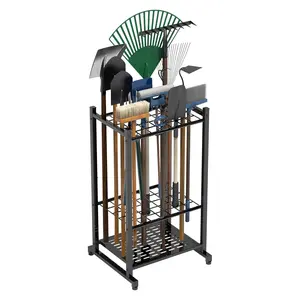 Garden Tool Organizer, Yard Tool Tower Rack for Garage Organization and Storage, Up to 35 Long-Handled Tools/Rakes/Brooms, Heavy Duty Steel Garden Tool Stand for Shed, Outdoor, Black