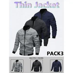 Men's Casual Windproof Jacket Outdoor Mountaineering Camping Polyester Personalized Letter Embroidered Pilot Jacket Beige Gray Qh Long Sleeve Zippers Halloween Gifts