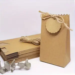 20pcs Cowhide Paper Gift Bags, DIY Cookie Packaging Box, Birthday Party Decorations, Christmas Decoration, Candy Box, Elegant Packaging