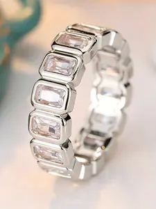 A square ring made of white zirconia is fashionable and retro, suitable for women to wear at travel, wedding and party events Geometric Design Ring Beautiful Rings