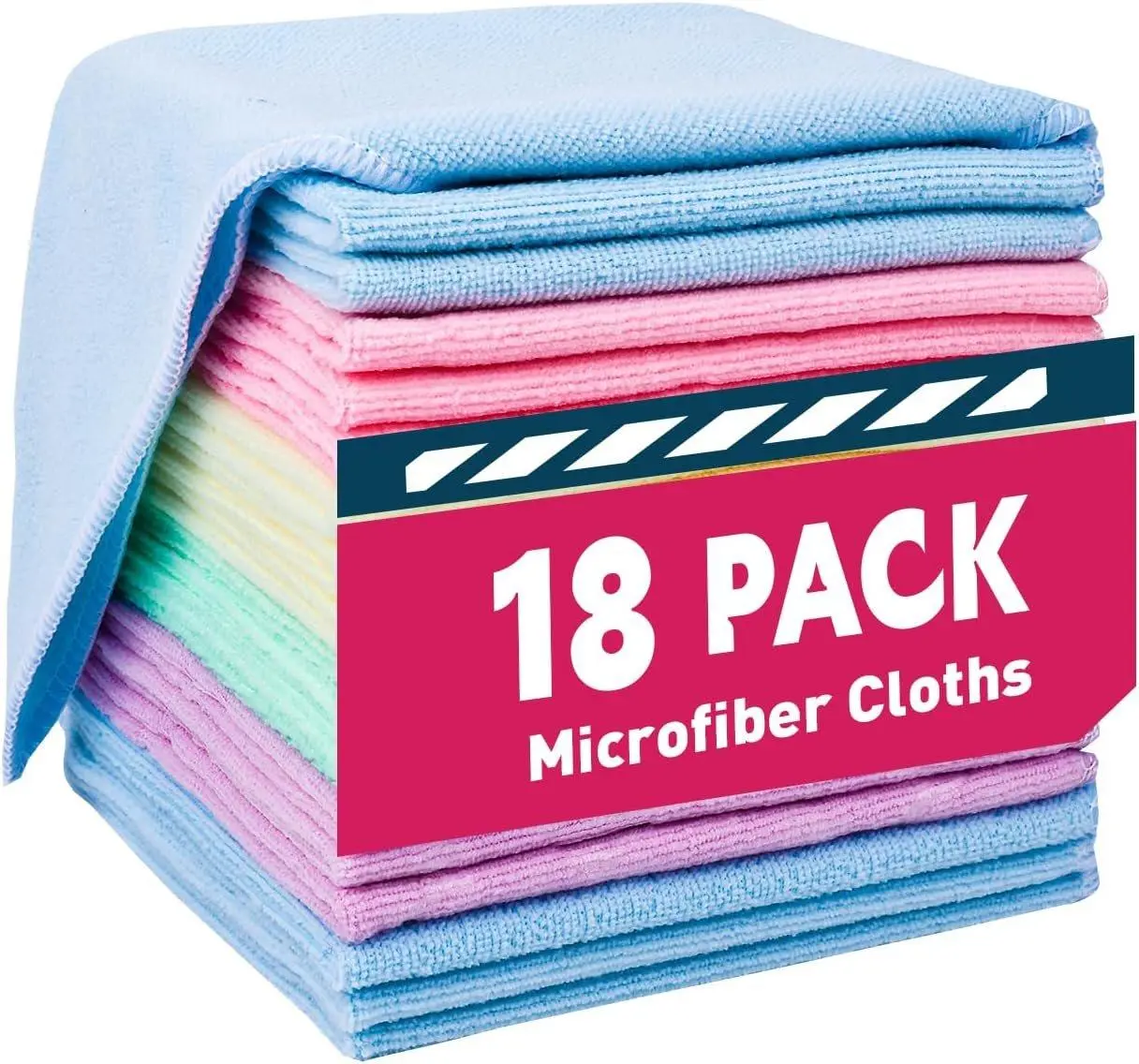 Microfiber Cleaning Cloths - 18 Pack Assorted Colors, 12x12 inches, Soft, Water Absorbent, Durable, Scratch Resistant, Vacuum Packed Car Wash Microfiber Towel for Home Use