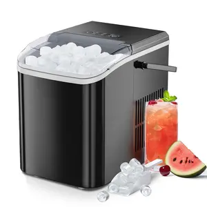 Portable Countertop Ice Maker with Handle | Self-Cleaning & Durable | Home Kitchen Office Party Use | 9 Cubes in 6 Mins | 26.5Lbs/24Hrs | Includes Scoop & Basket