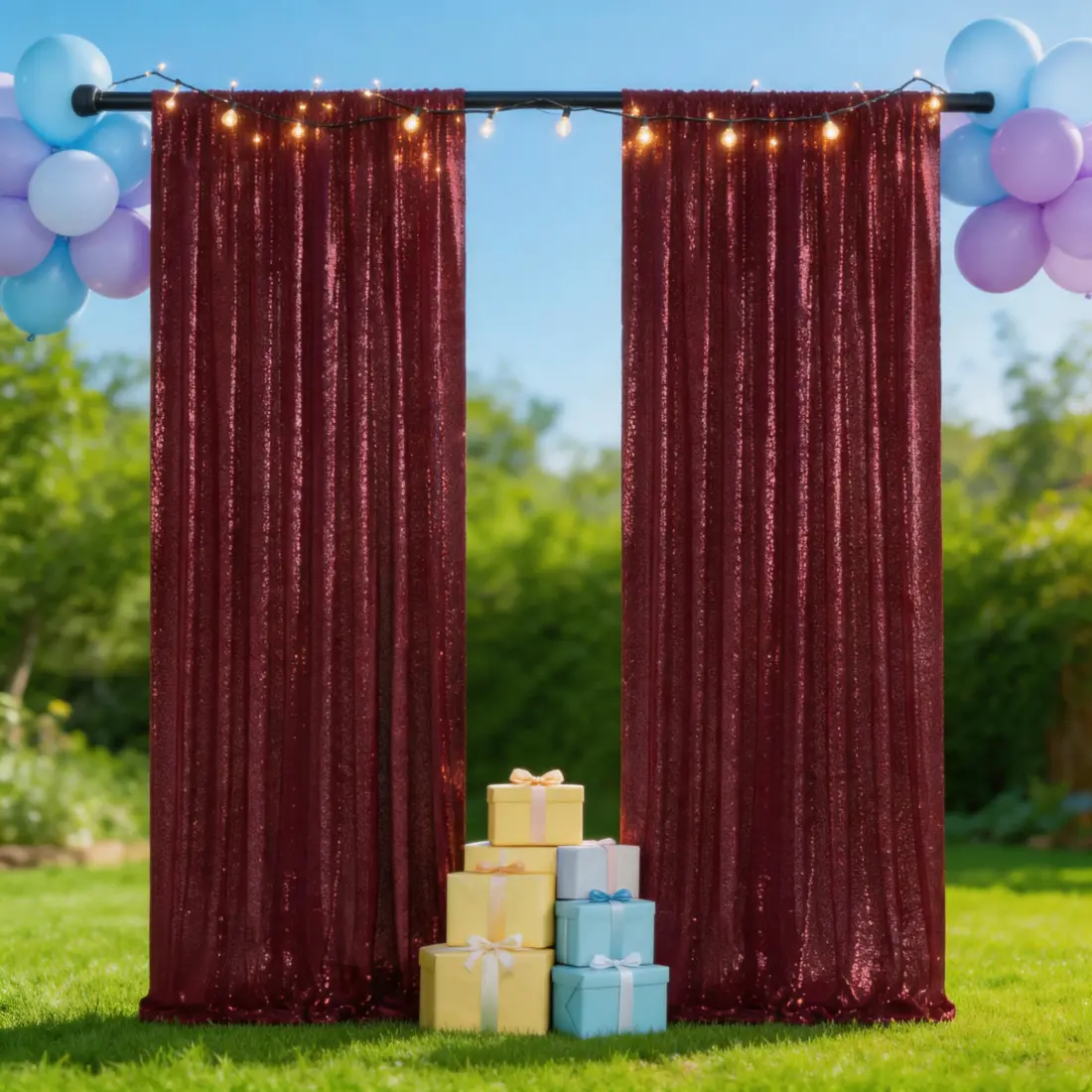 Burgundy Glitter Sequin Backdrop Curtain 2 Panels 2ft x 8ft for Bohemian Wedding Photo Booth Bridal Shower Birthday Party Decor