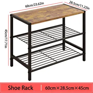 Stylish Metal Shoe Rack with Burnt Wood Finish Top Panel 60cm x 28.5cm x 45cm Versatile Sturdy Durable Multi-functional Storage for Hallways Bedrooms Bathrooms Kitchens and Dormitories