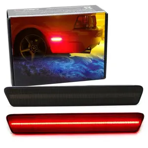 iJDMTOY Dark Smoked Lens 40-SMD Red Full LED Rear Bumper Side Marker Lights For 1999-2004 Ford Mustang.