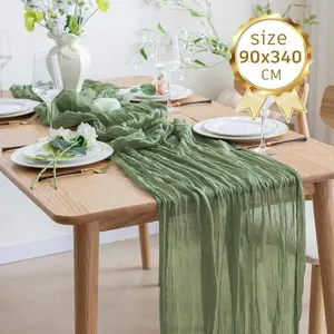 6-Pack Rectangle Sage Green Cheesecloth Table Runners (35x134 Inches) - Rustic Boho Rustic Farmhouse Decor for Wedding Reception, Dining Tables Home & Festive Supplies
