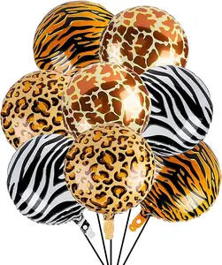 8PCS Safari Animal Pattern Balloons – 18 Inch Balloons Foil Wildlife Print Round Mylar Aluminum Balloons Giraffe Tiger Zebra Leopard Print Balloons for Zoo Safari Jungle Theme Birthday Decorations