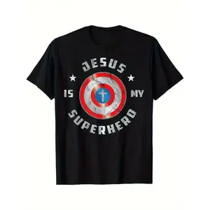 Kid'S T-shirt with "Jesus Is My Superhero" Print, Suitable for Boys and Girls Teenagers Still T-shirt, Soft Round Neck Short Sleeve Boy T-shirt Top, Christmas New Year Valentine'S Day for Cute Boys The Perfect Gift