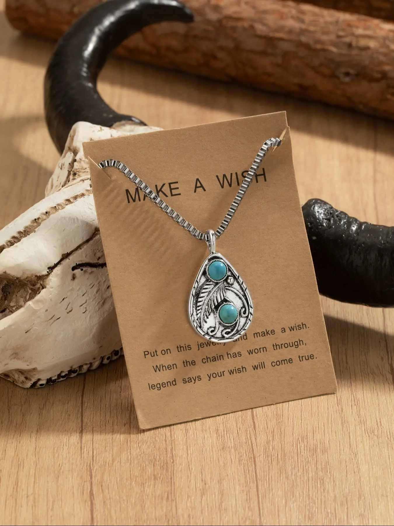 Boho Style Turquoise Texture Water Drop Shaped Pendant Necklace, Vintage Pendant Necklace for Women & Men, Fashion Jewelry for Party, Daily Decor, Trendy All-match & Exquisite Jewelry for Birthday Gift, Exquisite Chain Jewelry