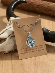 Boho Style Turquoise Texture Water Drop Shaped Pendant Necklace, Vintage Pendant Necklace for Women & Men, Fashion Jewelry for Party, Daily Decor, Trendy All-match & Exquisite Jewelry for Birthday Gift