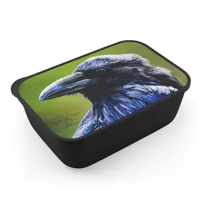 Detailed Raven Portrait PLA Bento Box | Eco Lunch Container with Band & Utensils