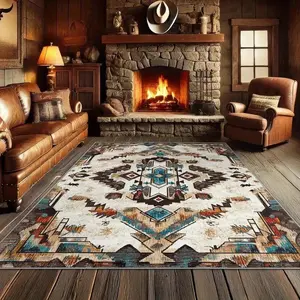 Large Southwestern Geometric Pattern  Rug - Machine Washable Large Floor Mat, Available In Turquoise Blue, Brown, Beige, Black, White - Soft And Fluffy Texture, Suitable For Living Room, Bedroom, Home Decoration - Southwest Style Decoration