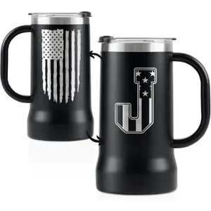 Personalized 24 oz Beer Stein with Handle Ideal for Beer Lovers Birthday or Christmas Gifts Customizable with Patriotic US Flag or Monogram