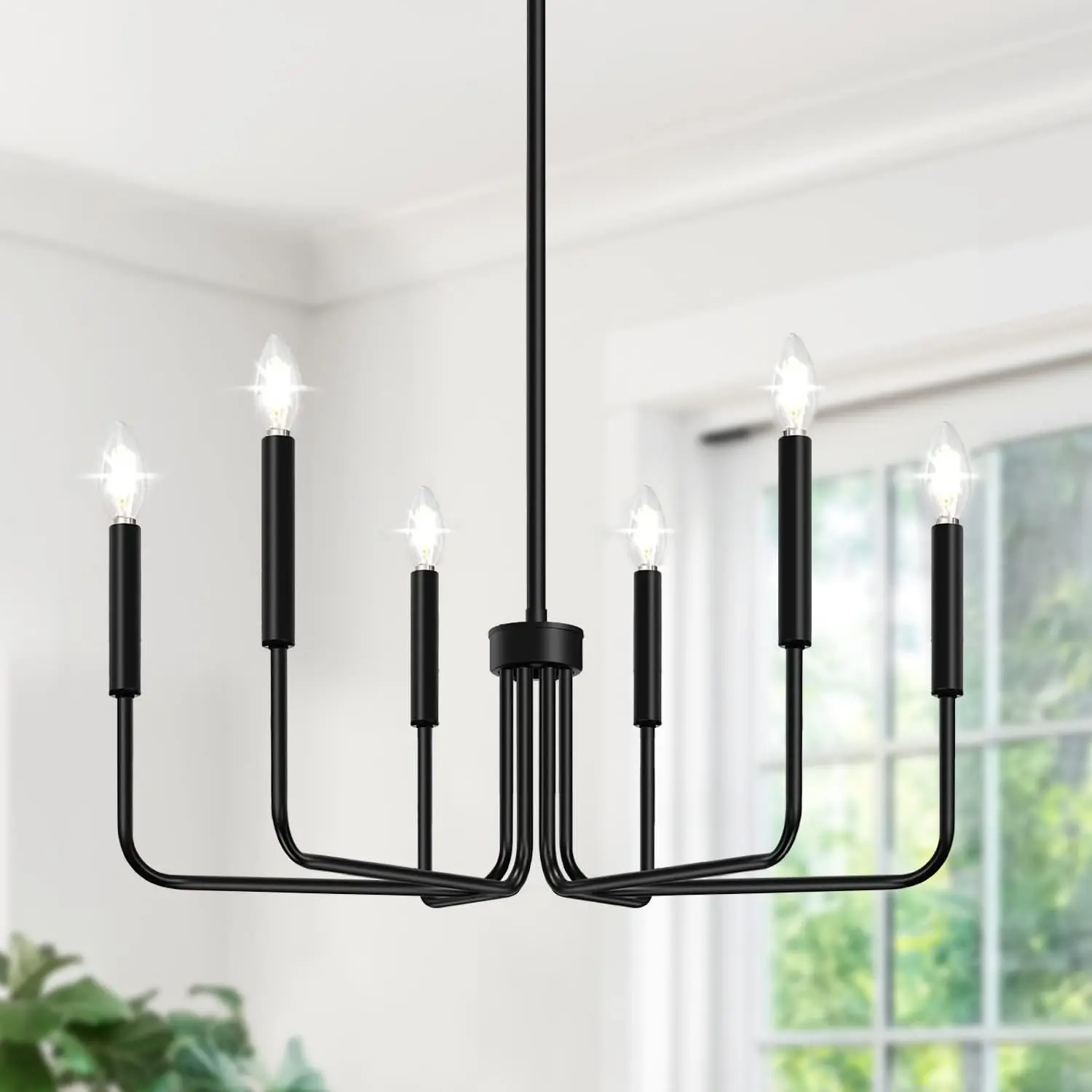 Black Chandelier, 6-Light Farmhouse Chandelier for Dining Room Lighting Fixtures Hanging, Home Decor,Dining Light Fixtures Industrial Modern Chandelier for Bedroom, Foyer, Hall, Kitchen, Living Room and Entryway