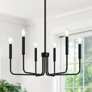 Black Chandelier, 6-Light Farmhouse Chandelier for Dining Room Lighting Fixtures Hanging, Home Decor,Dining Light Fixtures Industrial Modern Chandelier for Bedroom, Foyer, Hall, Kitchen, Living Room and Entryway