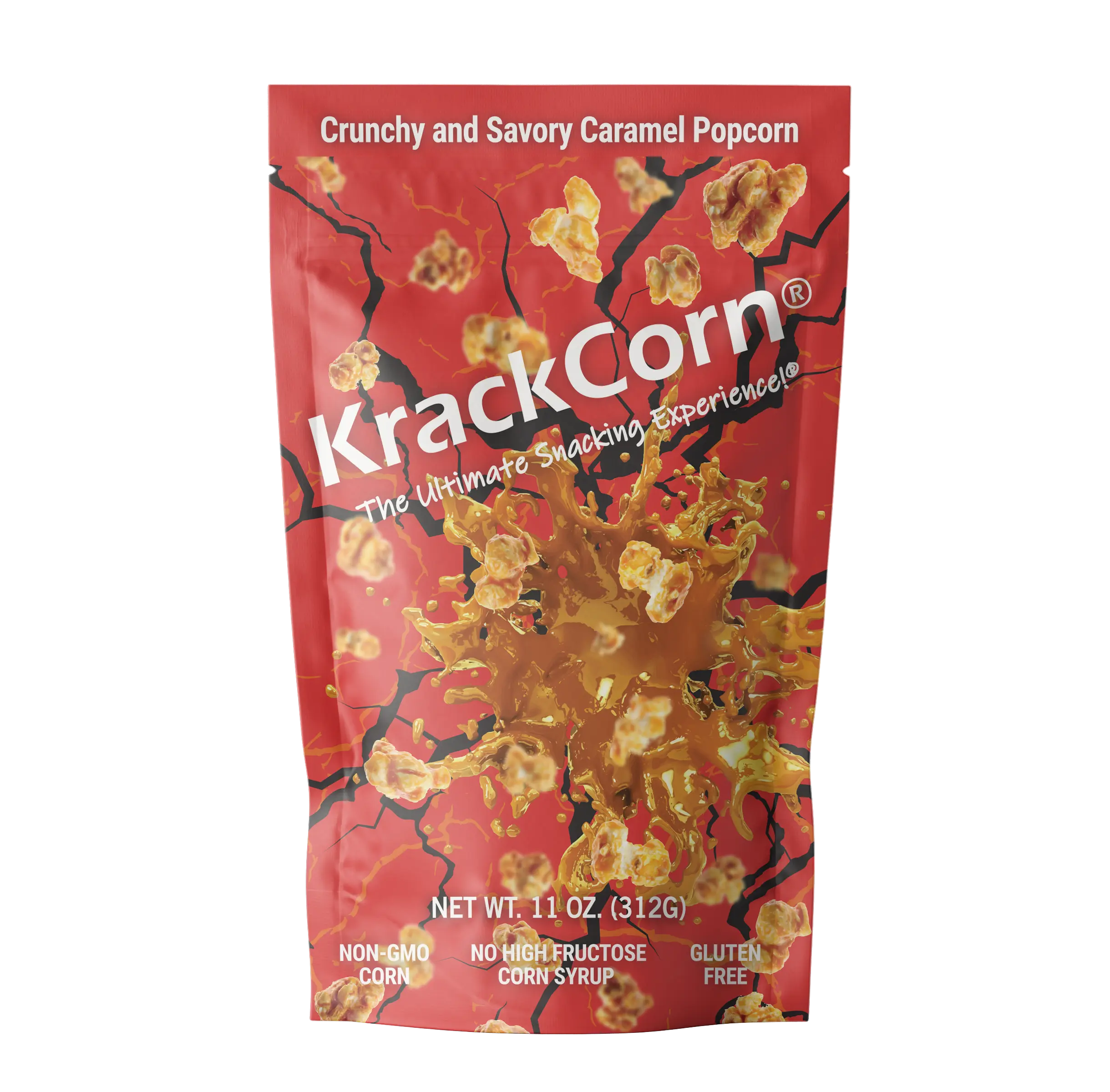 KrackCorn Popcorn 11oz Original Crunchy Caramel Popcorn Bag. Pack of 1. Non GMO Gluten Free Snack with Sweet and Salty Flavor - Crispy