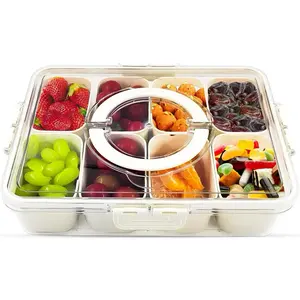8 Compartment Snack Tray with Lid & Handle | Divided Serving Tray for Snacks, Fruits, Parties & Storage
