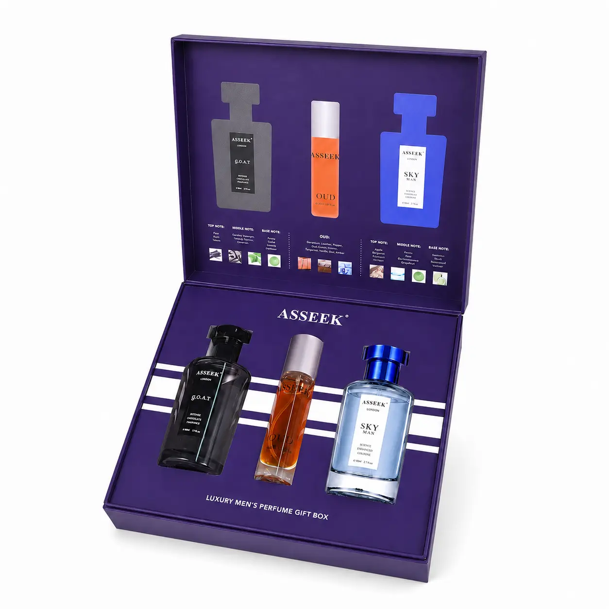 [ASSEEK] Men’s Modern Charm Collection | 2 Full-Size 80ml Colognes + 1 OUD Discovery Mini, Three Distinct Scents for Dates, Parties & Everyday Confidence