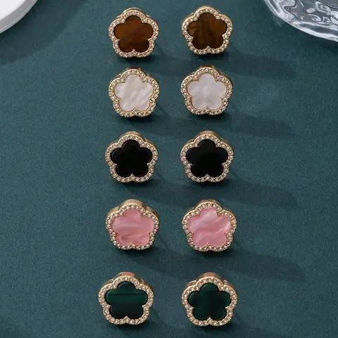 Women's Earring Set, Classic Design, Glass Inlay, Fashionable & Versatile, Lucky Clover Pattern, Elegant Jewelry Gift