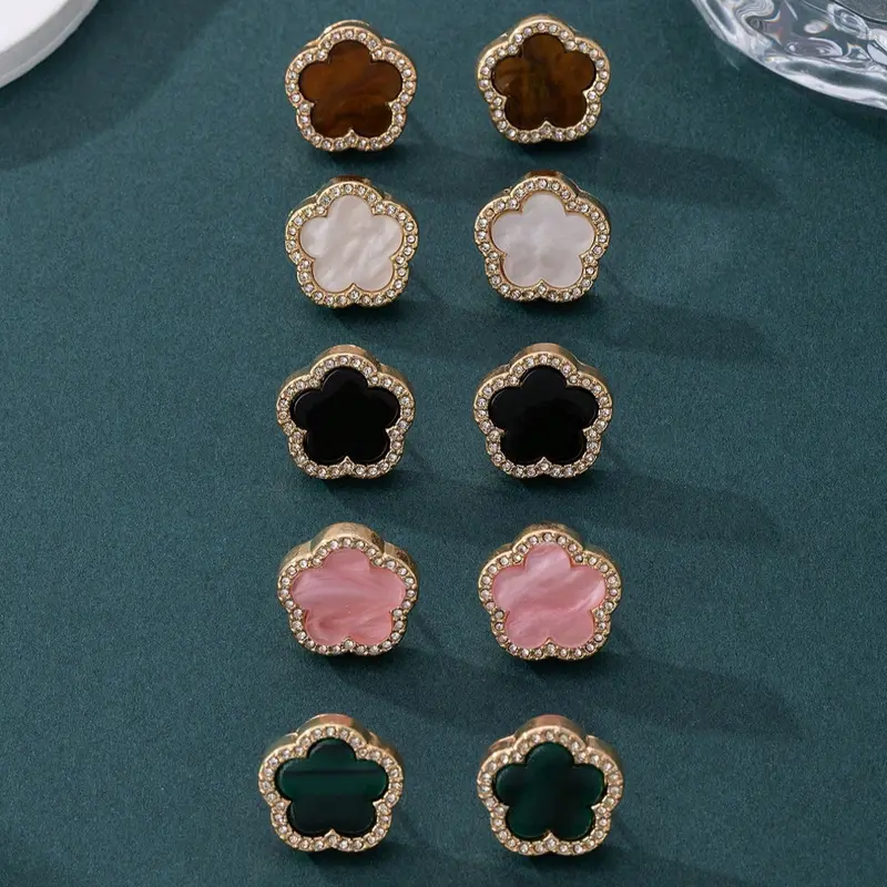 Women's Earring Set, Classic Design, Glass Inlay, Fashionable & Versatile, Lucky Clover Pattern, Elegant Jewelry Gift