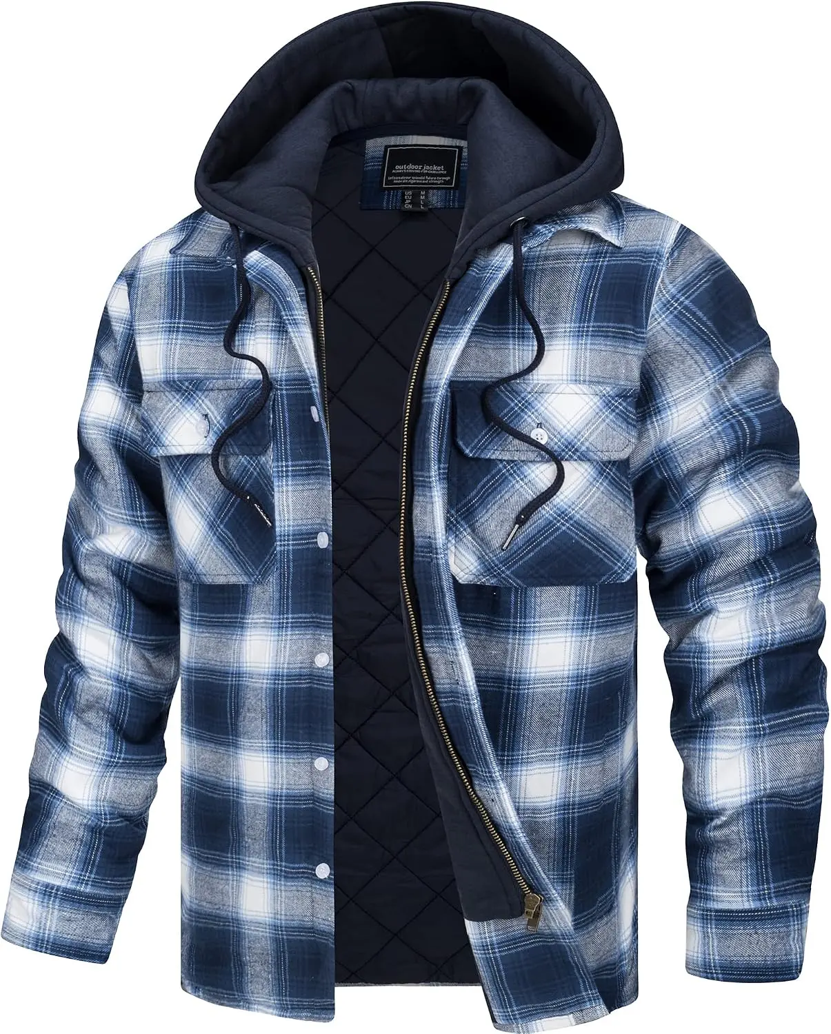 MAGCOMSEN Men Shirt Jacket Hooded Lumberjack Jacket Quilted Fleece Hoodies Check Button Shirt