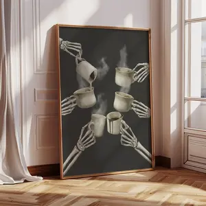 Skeleton Coffee Art Print: Spooky Halloween Coffee Bar Decor Poster Unframed
