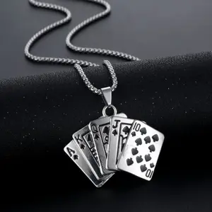 Card Necklace 2000s jewelry Playing Card Jewelry Titanium Steel Hip Hop Necklace for Men and Women Good Luck Flush Playing