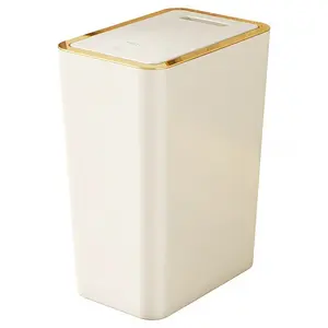 Square Trash Can with One-Touch Lid, Easy Clean Design, Plastic Garbage Can for Bedroom Kitchen Living Room Public Spaces, Covered Garbage Bin