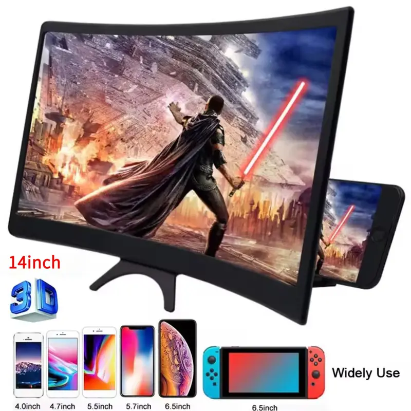 14 Inch Screen Magnifier, 3D Curved Screen Projector, Foldable Cell Phone Stand with Suction Cup, Bendable Screen Amplifier for Movies Videos Games, Tablet Phone Mount, Universal Phone Holder, Smartphone Phone Accessories