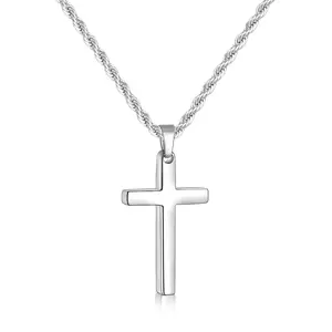 Stainless Steel Unisex Cross Necklace for Men and Women, Mens Chain Necklace with 2.5mm Rope Chain 18-26 Inches Mens Gift