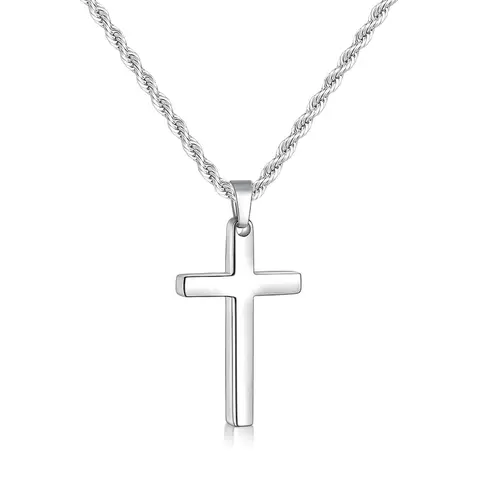 Stainless Steel Unisex Cross Necklace for Men and Women, Mens Chain Necklace with 2.5mm Rope Chain 18-26 Inches Mens Gift