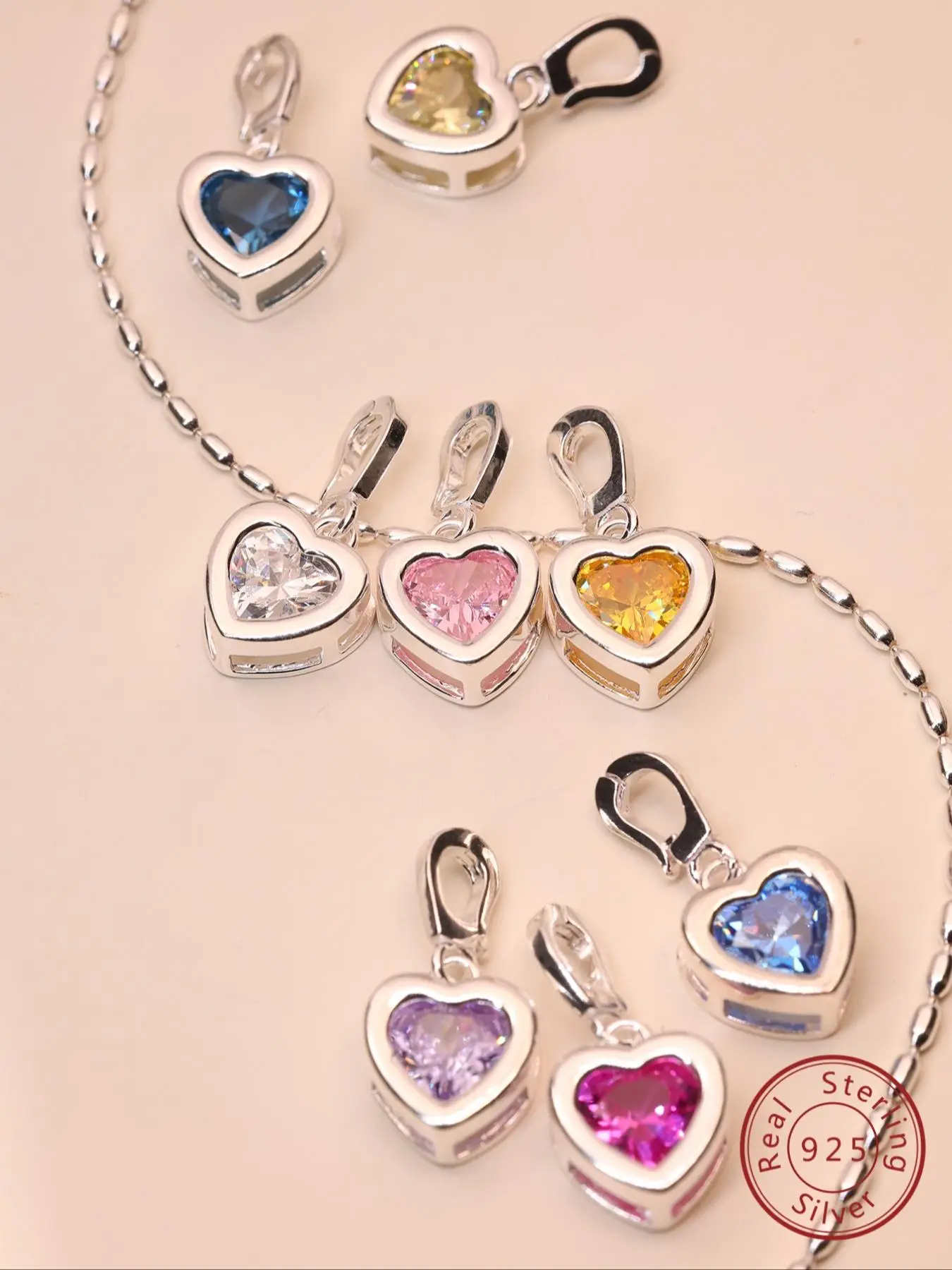 925 Sterling Silver Heart Shaped Pendant Necklace for Women & Girls, Birthday Stone Decor Pendant Necklace, Fashion Jewelry Accessories for Daily Wear