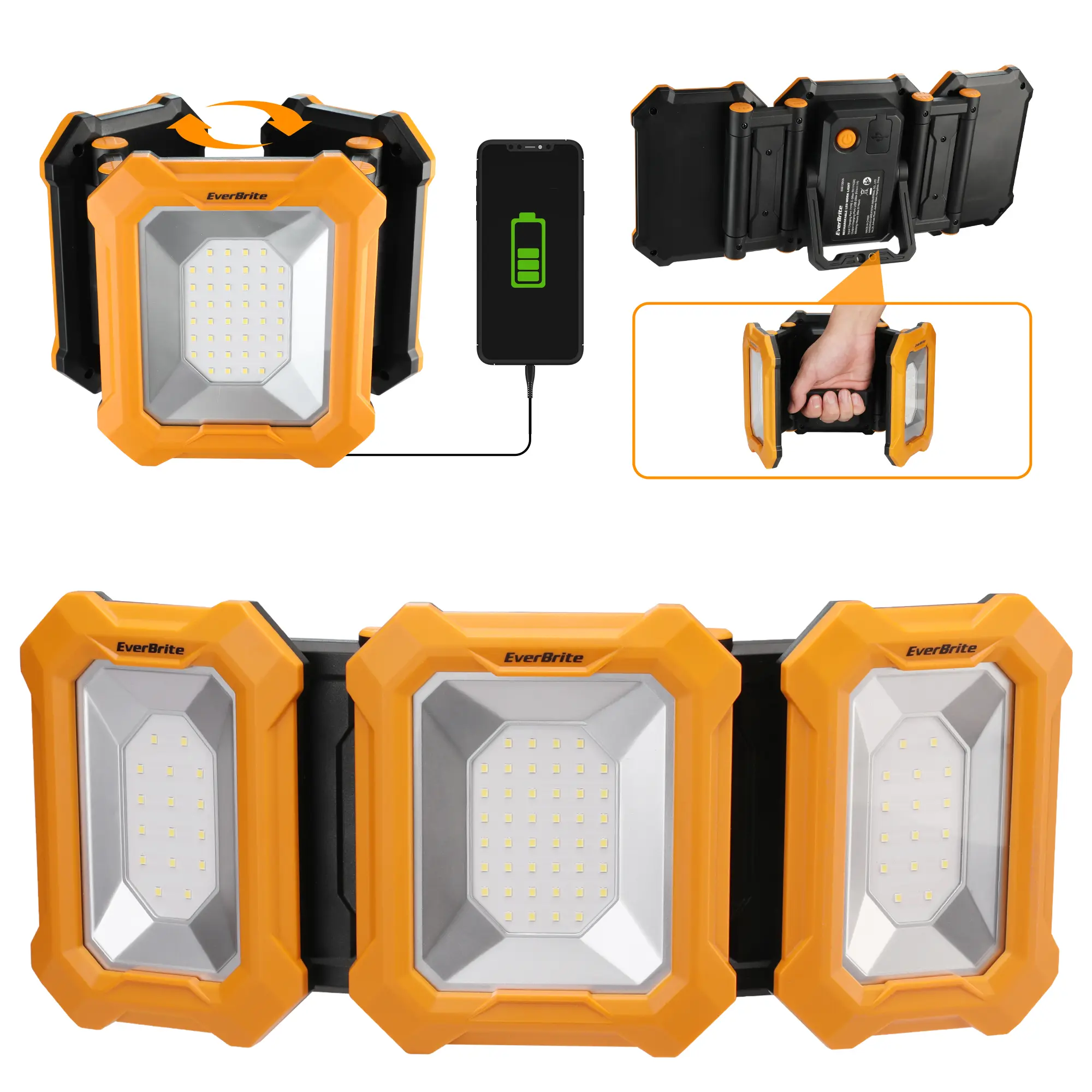 #summersale EverBrite 3000LM LED Work Lights, 7800mAh Rechargeable Work Light with 180° Rotation Stand, Two 180° Adjustable Heads, Cordless Battery Powered Work Light for Car Repairing/Garage High Lumen Flashlight Super Bright Flashlight