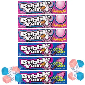 Bubble Yum Stick 6 Pack Bubble Gum - 3 Original and 3 Cotton Candy - 5 Pieces per Stick